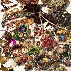Over 1and 1/2 LB Vintage to junk Jewelry MYSTERY BOX!  Some wearable, some not.
